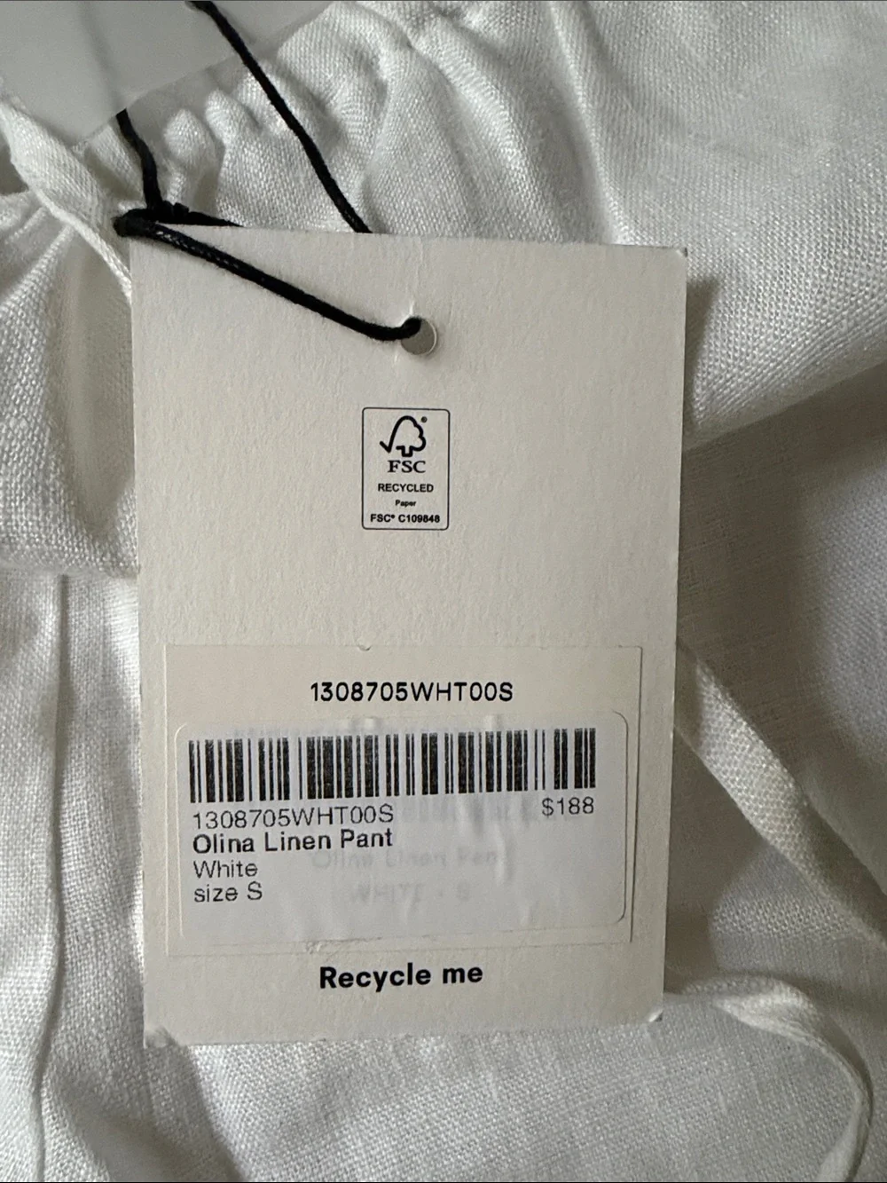 Reformation Olina Linen Pant White Size S NWT